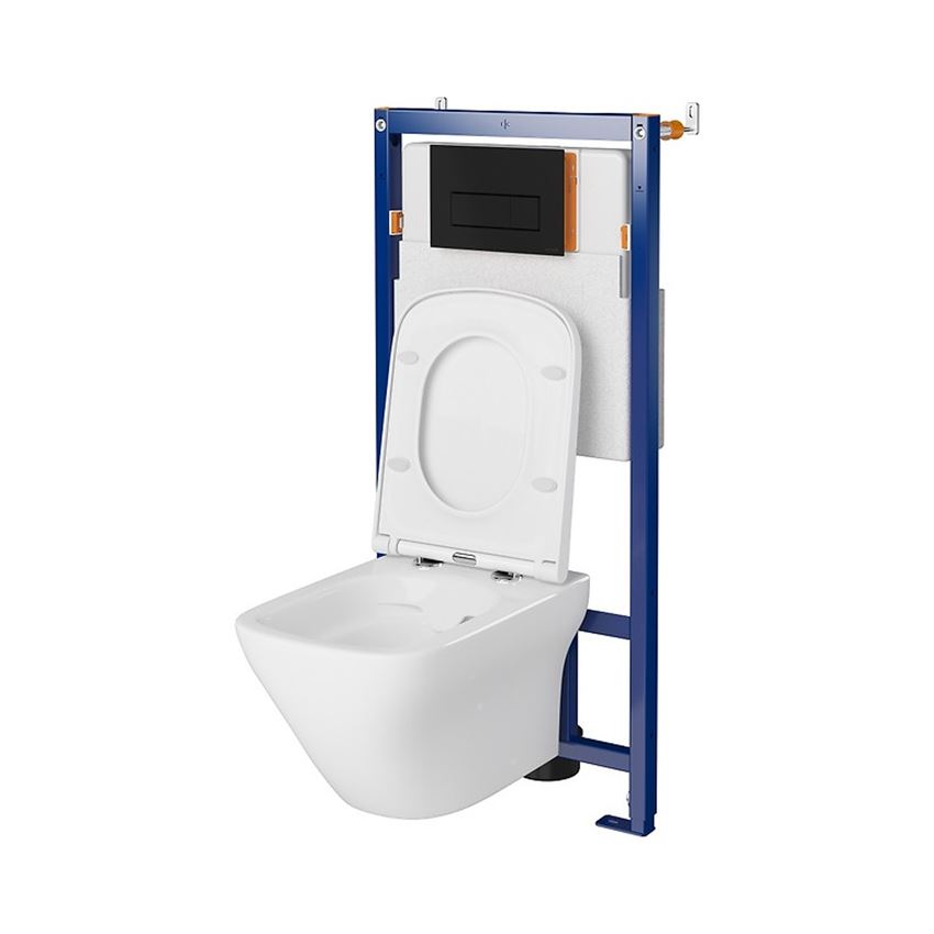 Stelaż podtynkowy do WC z miską Larga Square CleanOn i przyciskiem Opti B1 czarny mat Cersanit Tech Line Opti