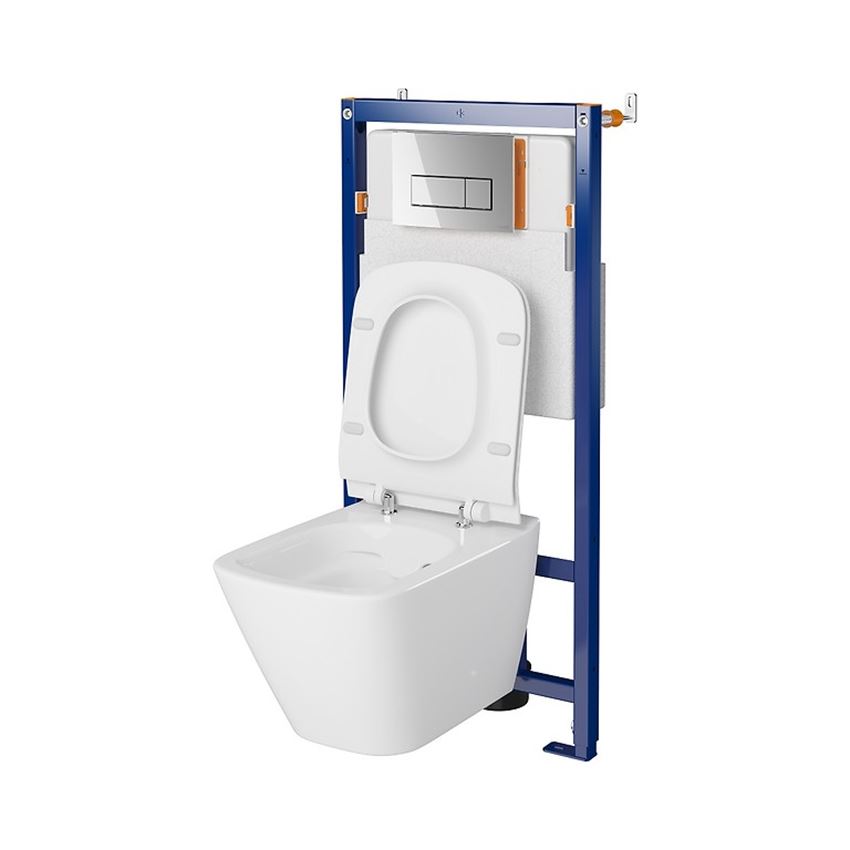 Stelaż podtynkowy do WC z miską City Square CleanOn i przyciskiem Opti B1 chrom błyszczący Cersanit Tech Line Opti