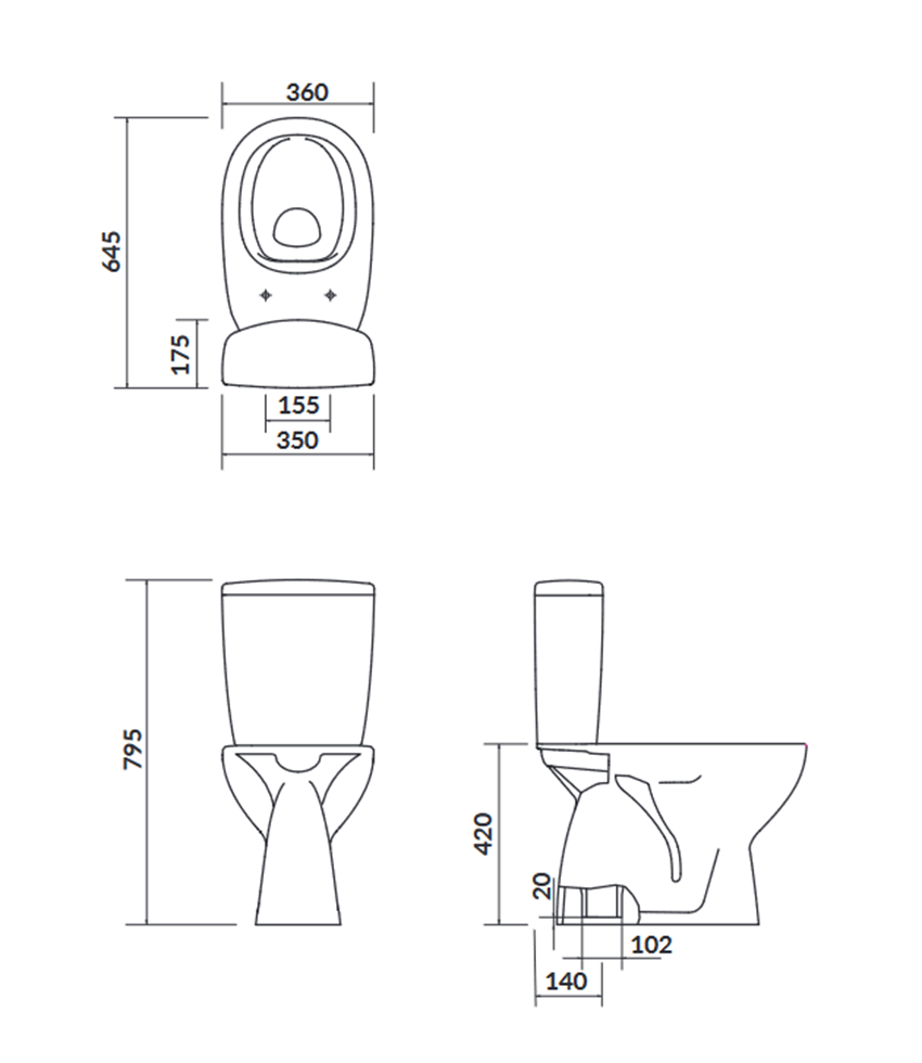 Kompakt WC z deską wolnoopadającą Cersanit Arteco rysunek