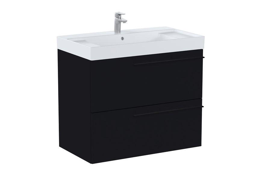 Zestaw łazienkowy Unik z 2 szufladami umywalka centralna 80 cm czarny mat Roca Ella