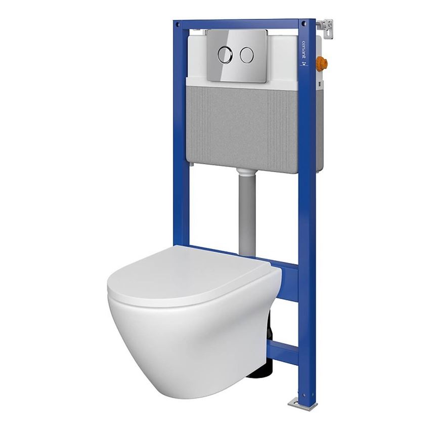 Stelaż podtynkowy do WC z miską Larga Oval CleanOn i przyciskiem Accento Circle chrom błyszczący Cersanit Aqua