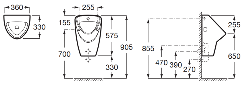 Pisuar Roca Merino-N A3590JM000 rys techniczny