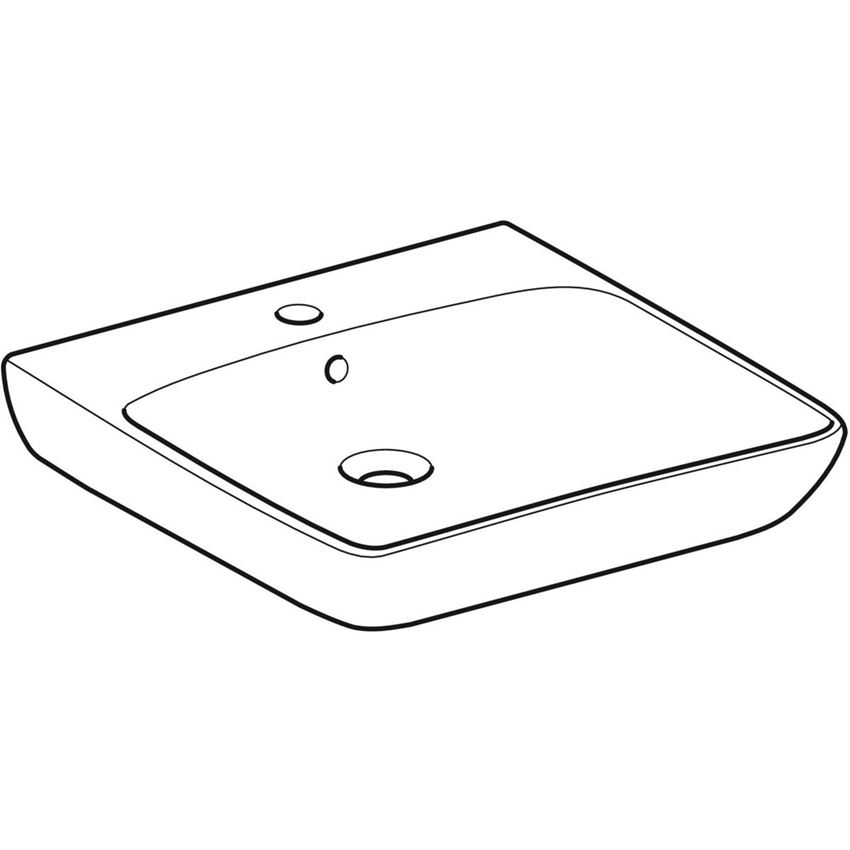 Umywalka ścienna bez barier z otworem na baterię z przelewem 60 cm biała Geberit Selnova Comfort rysunek