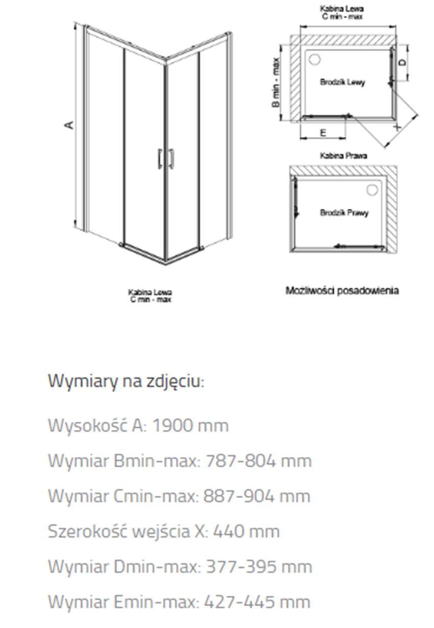 Kabina prysznicowa Sanplast Free Zone 600-271-3610-38-501 rys techniczny
