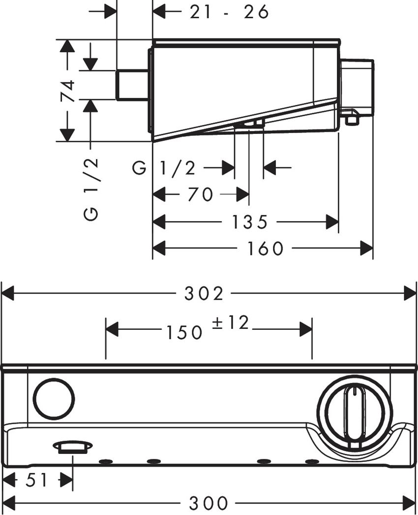 Bateria termostatyczna prysznicowa montaż natynkowy Hansgrohe ShowerTablet Select rysunek