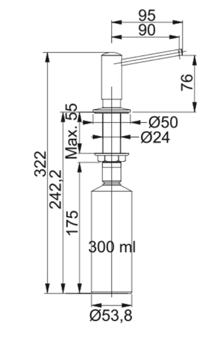 DOzownik Franke Novita 119.0150.262 rys techniczny