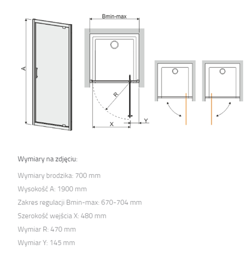 Drzwi wnękowe Sanplast TX 600-271-1020-38-231 rys techniczny