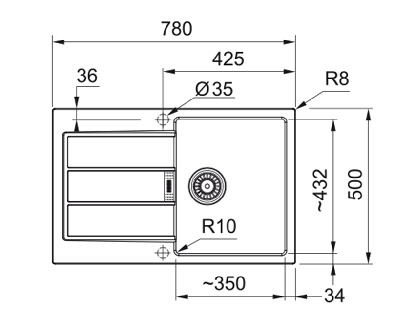 Zlewozmywak Franke Sirius 2.0 S2D 611-78 Tectonite 143.0676.419 rys techniczny