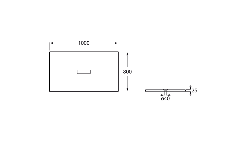 Rysunek techniczny brodzika prostokątnego 100x80x2,5 cm Roca Helios