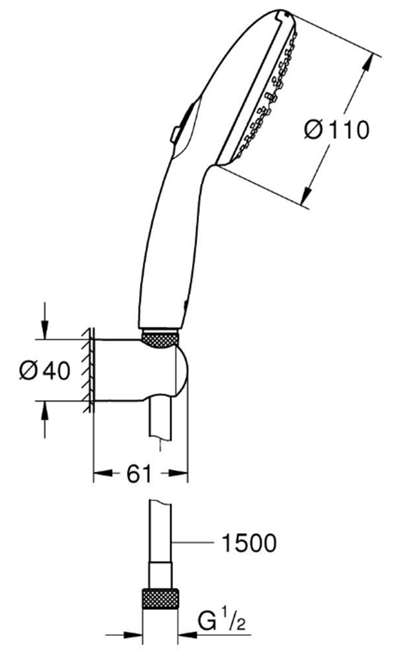 Zestaw prysznicowy Grohe Tempesta 110 2780330E rys techniczny