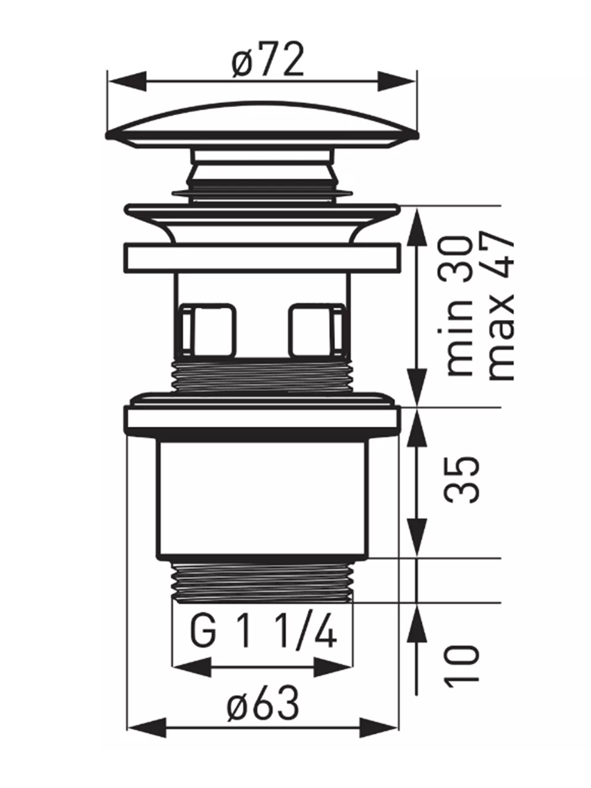 Zawór spustowy Ferro S288PPCB rys techniczny
