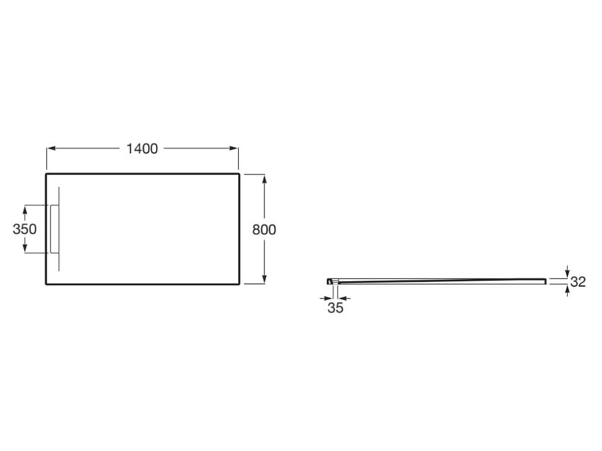 Brodzik prostokątny STONEX® z ukrytym odpływem 140x80x3,2 cm Roca Pyros rysunek
