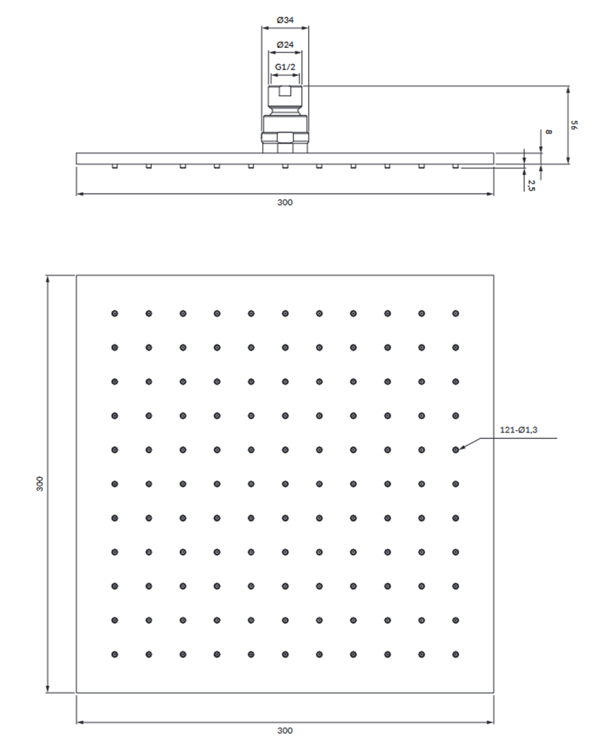 Deszczownica 1-funkcyjna 30x30 cm chrom połysk Omnires SlimLine rysunek