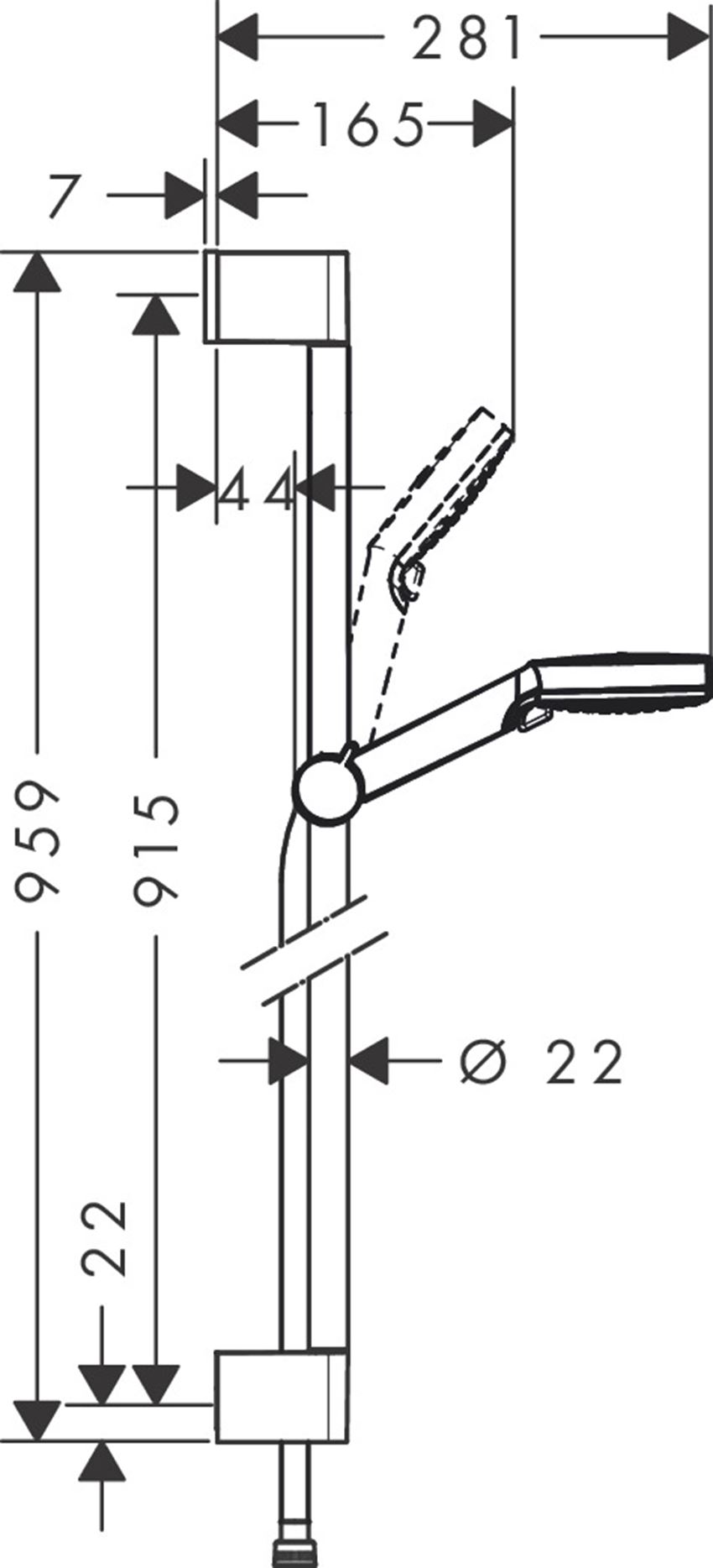 Zestaw prysznicowy Vario z drążkiem 90 cm Hansgrohe Crometta rysunek techniczny