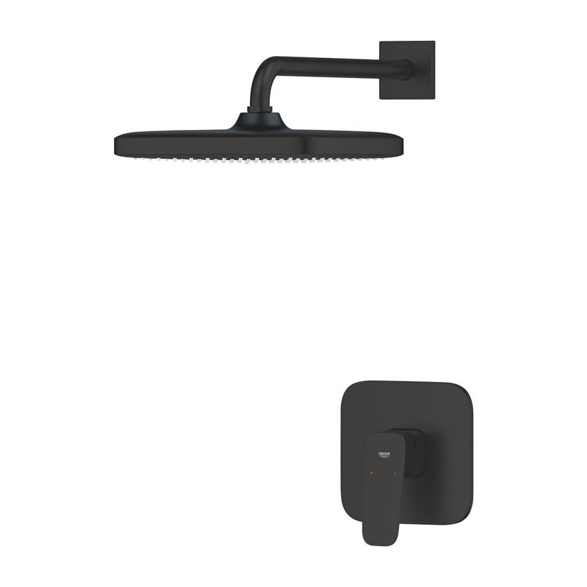 Zestaw prysznicowy z baterią podtynkową i deszczownicą matte black Grohe Cubeo