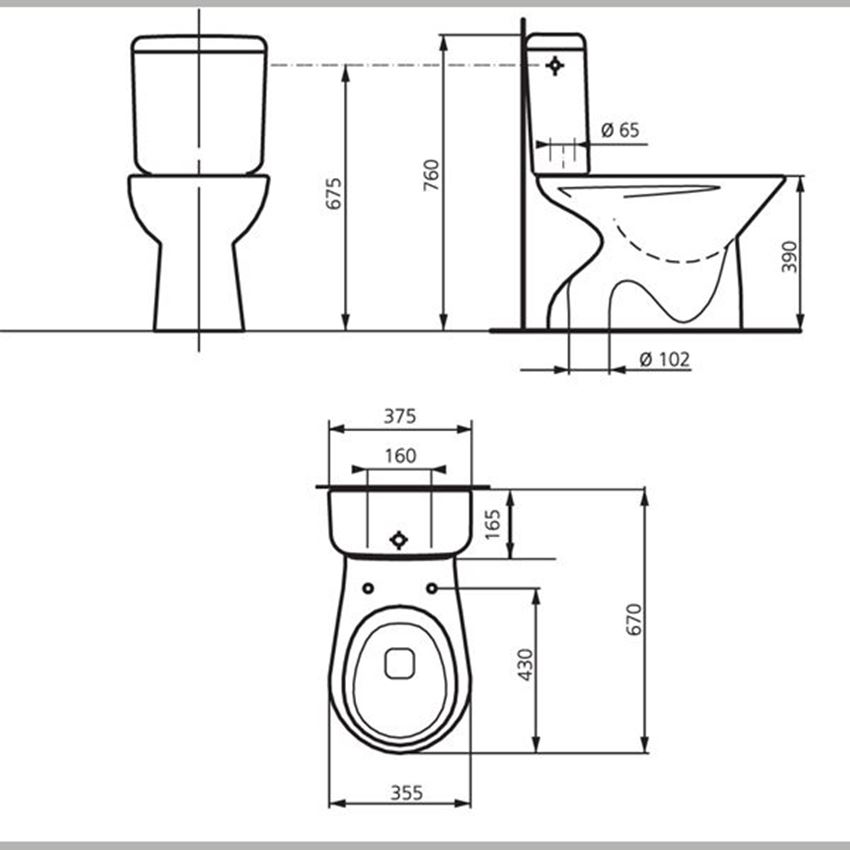 Kompakt WC z deską i spłuczką Roca Madalena rysunek