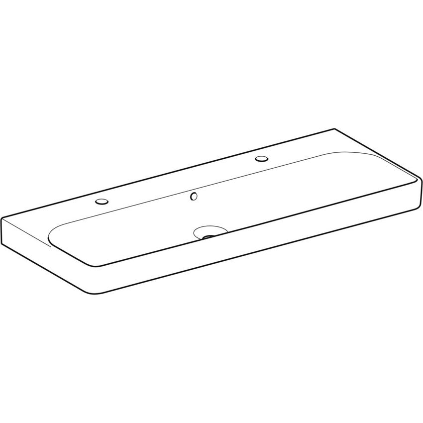 Umywalka ścienna z dwoma otworami na baterię z przelewem 120 cm biała Geberit Smyle Square rysunek