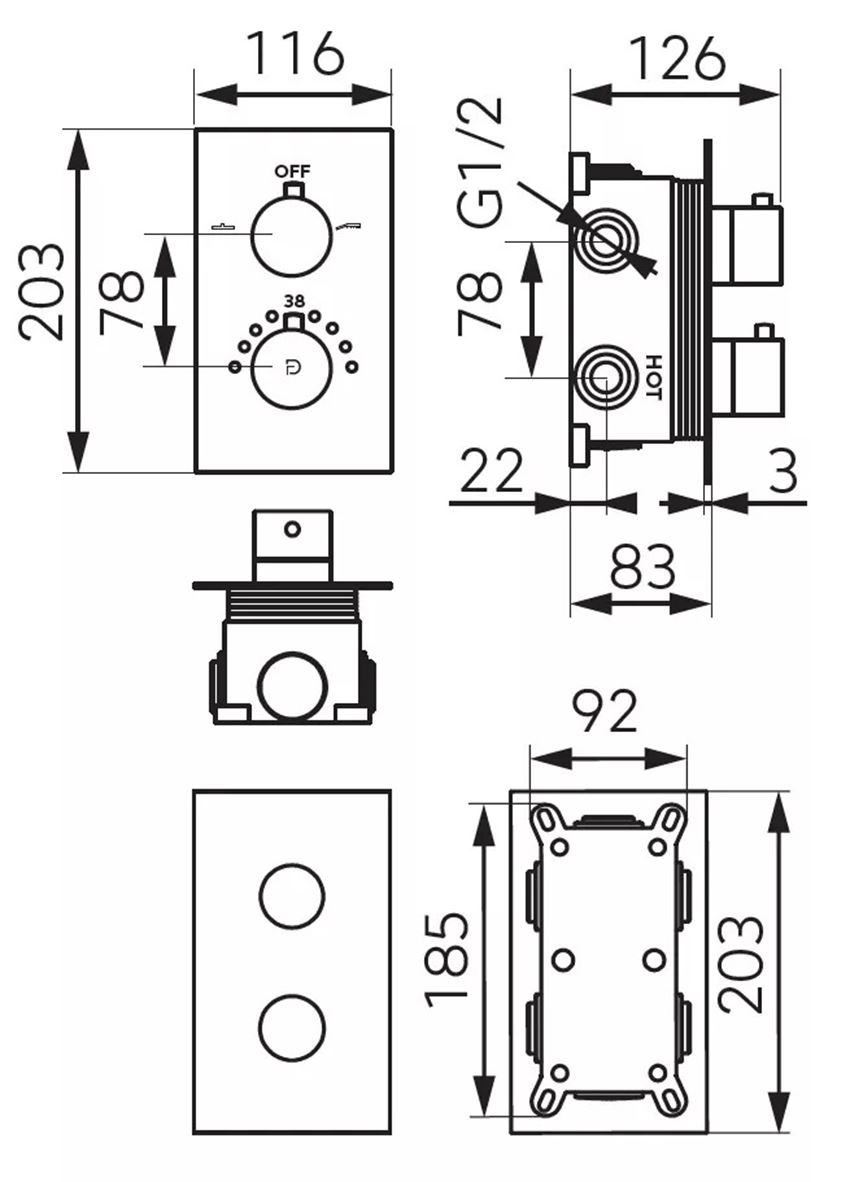 Bateria termostatyczna podtynkowa 2-funkcyjna chrom FDesign Stabilla rysunek