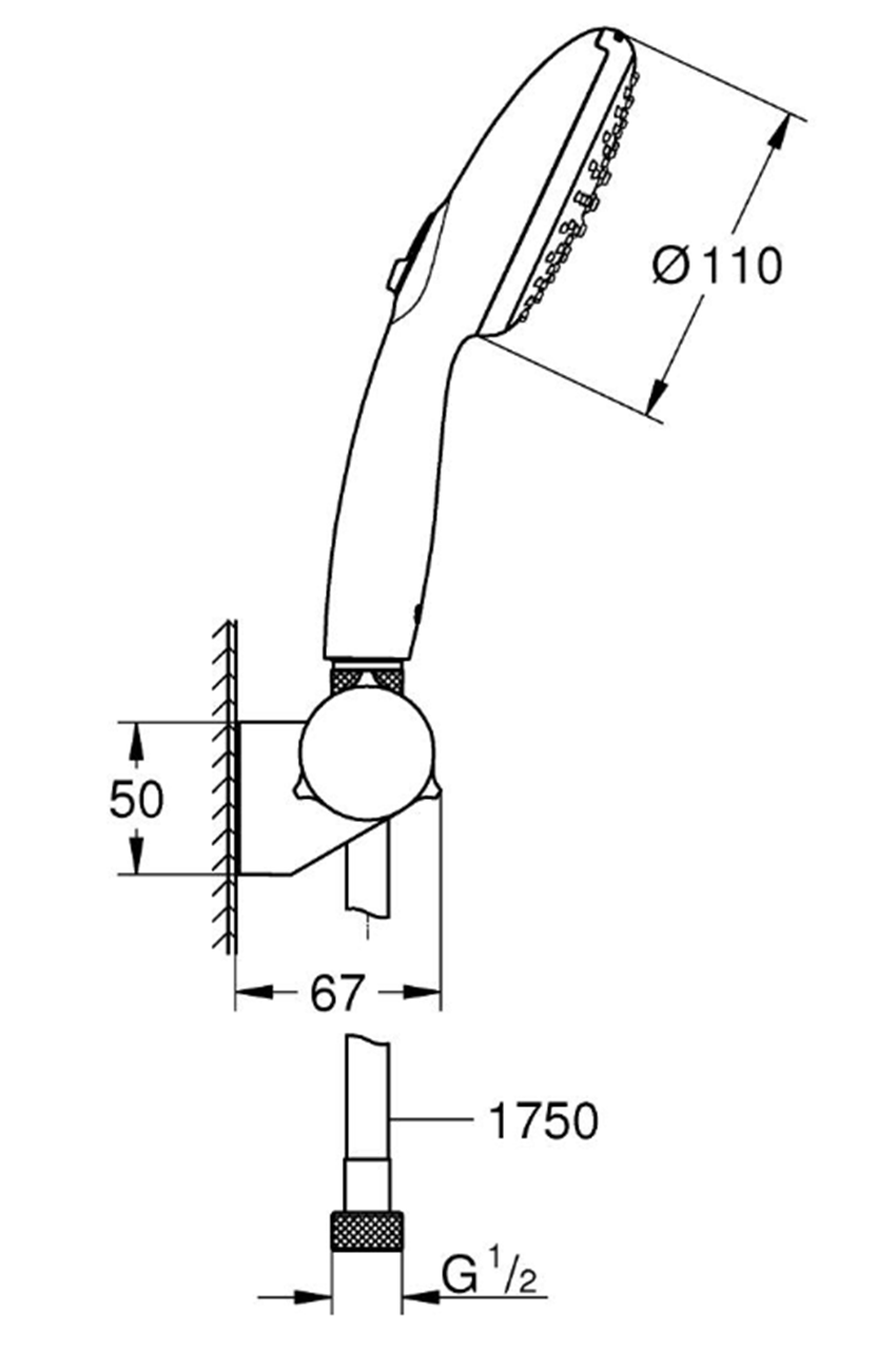 Słuchawka prysznicowa Grohe Tempesta 110 27601003 rys techniczny