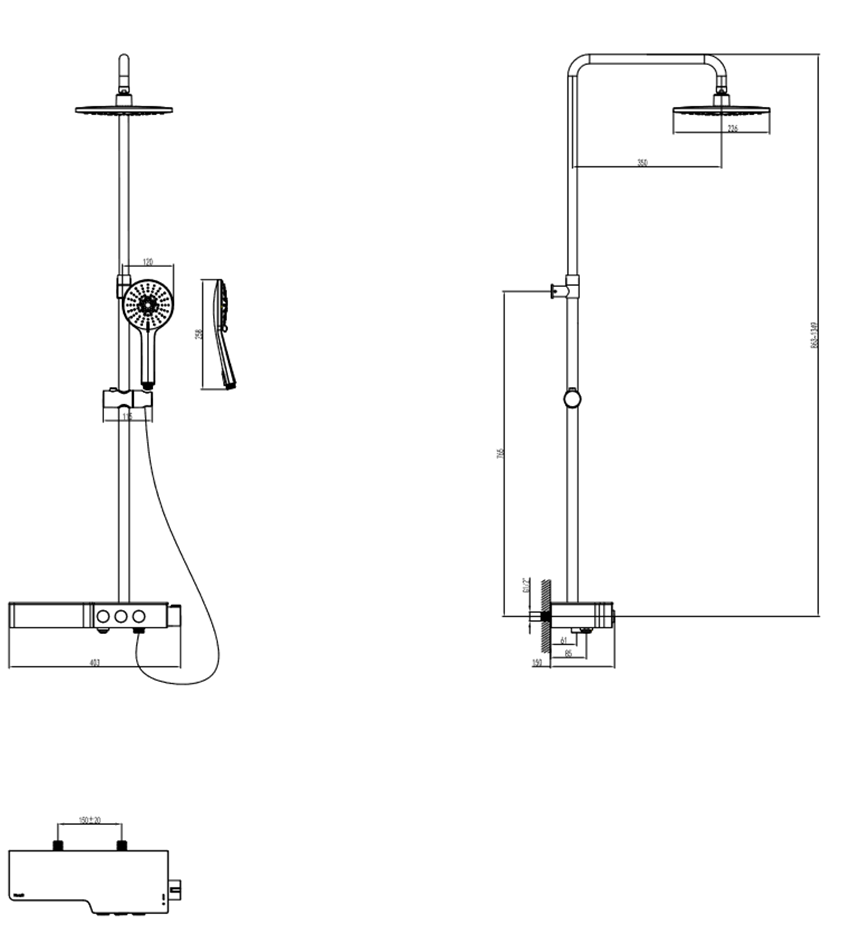 System natryskowy z baterią chrom/biały FDesign Tempra rysunek