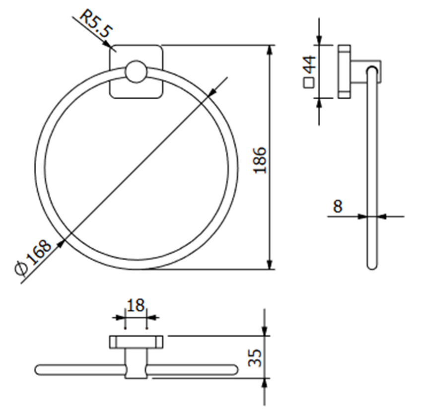 Wieszak na ręcznik 16,8 cm chrom Kludi Vela S rysunek