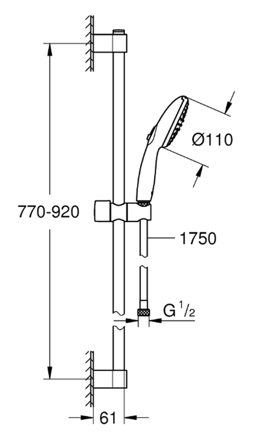 Zestaw prysznicowy Grohe Tempesta 110 2764630E rys techniczny