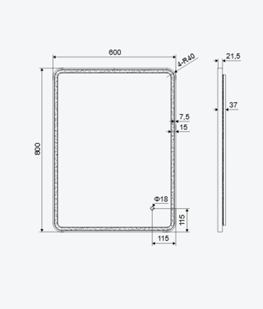 Lustro łazienkowe prostokątne 80x60 cm Excellent Corido rysunek