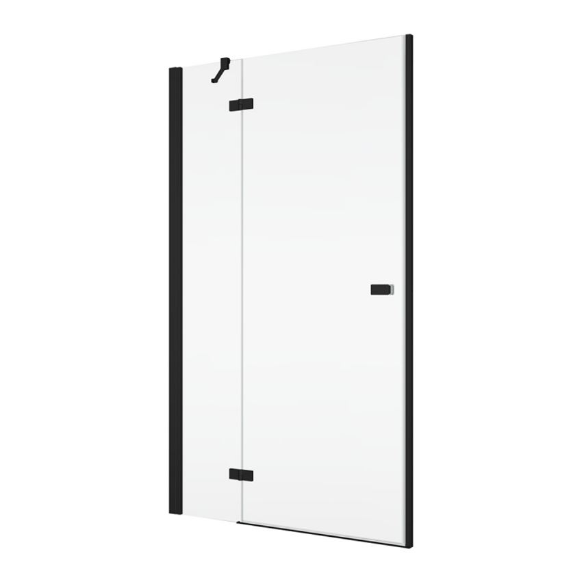 Drzwi prysznicowe jednoczęściowe lewe z elementem stałym w linii z profilem czarny mat IÖ Vera