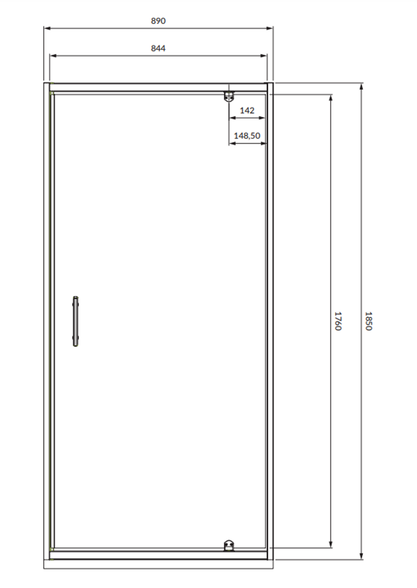 Drzwi prysznicowe Omnires S-90DCRTR rys techniczny