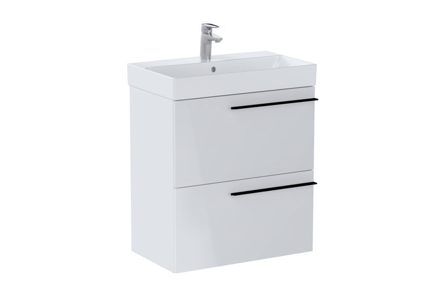 Zestaw łazienkowy Unik z 2 szufladami wersja compacto 60 cm biały połysk Roca Ella