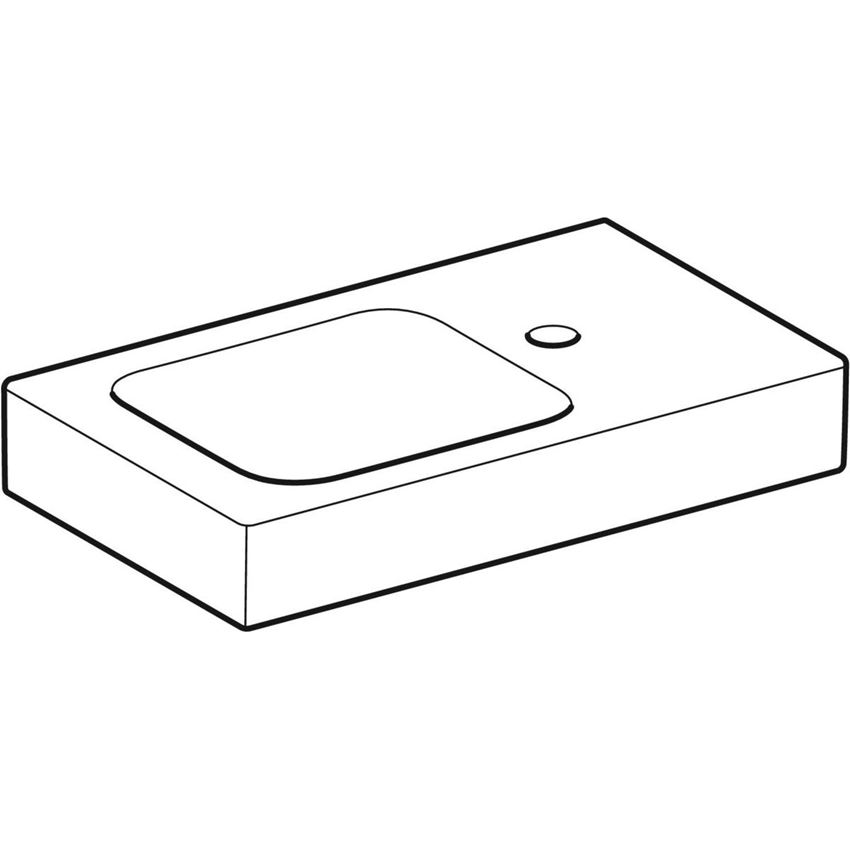 Umywalka kompaktowa prostokątna z otworem na baterię po prawej bez przelewu 53 cm biała/ KeraTect Geberit iCon rysunek