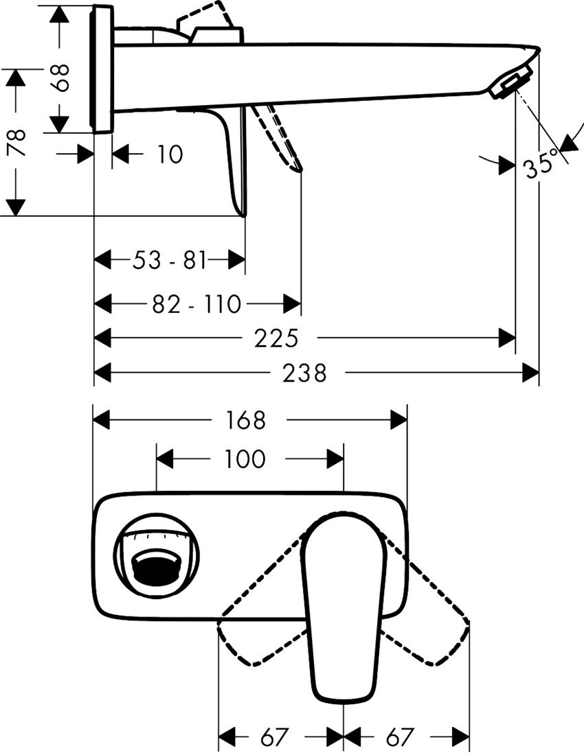 Jednouchwytowa bateria umywalkowa podtynkowa Hansgrohe Talis E rysunek techniczny