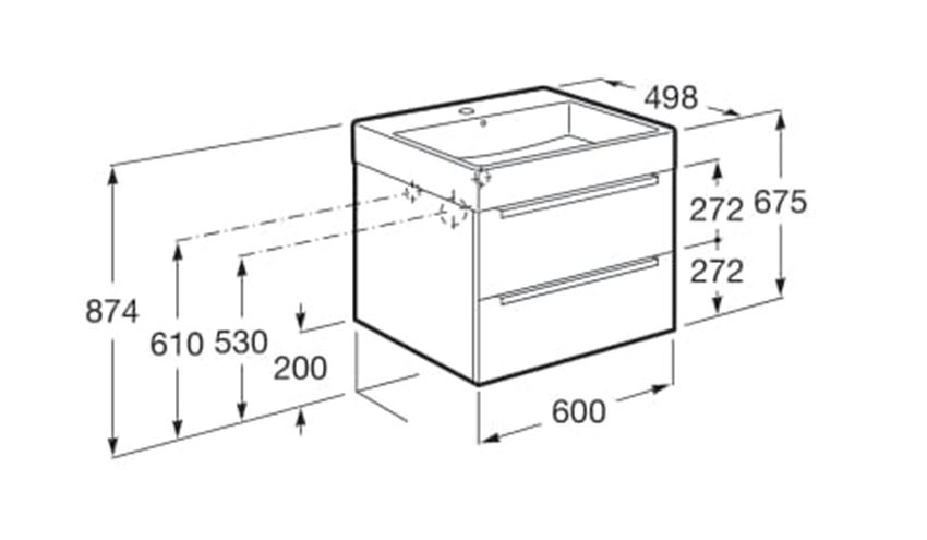 Zestaw łazienkowy Unik z 2 szufladami 60x49,8x67,4 cm Roca Inspira rysunek