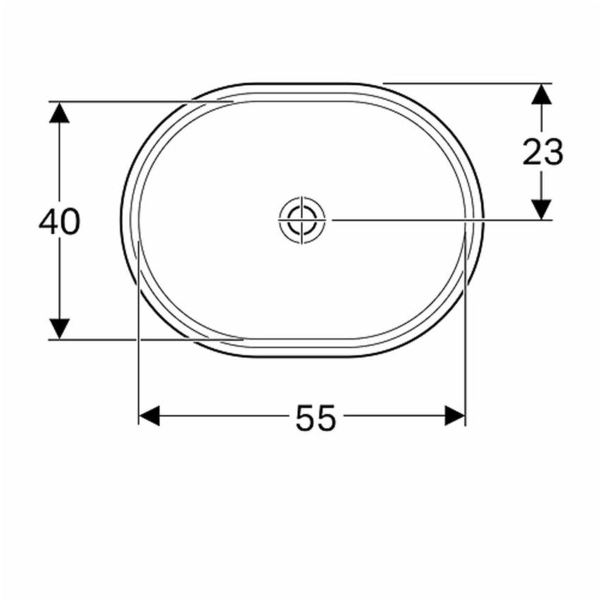 Umywalka podblatowa eliptyczna 55x40 cm bez otworu bez przelewu Koło VariForm rysunek