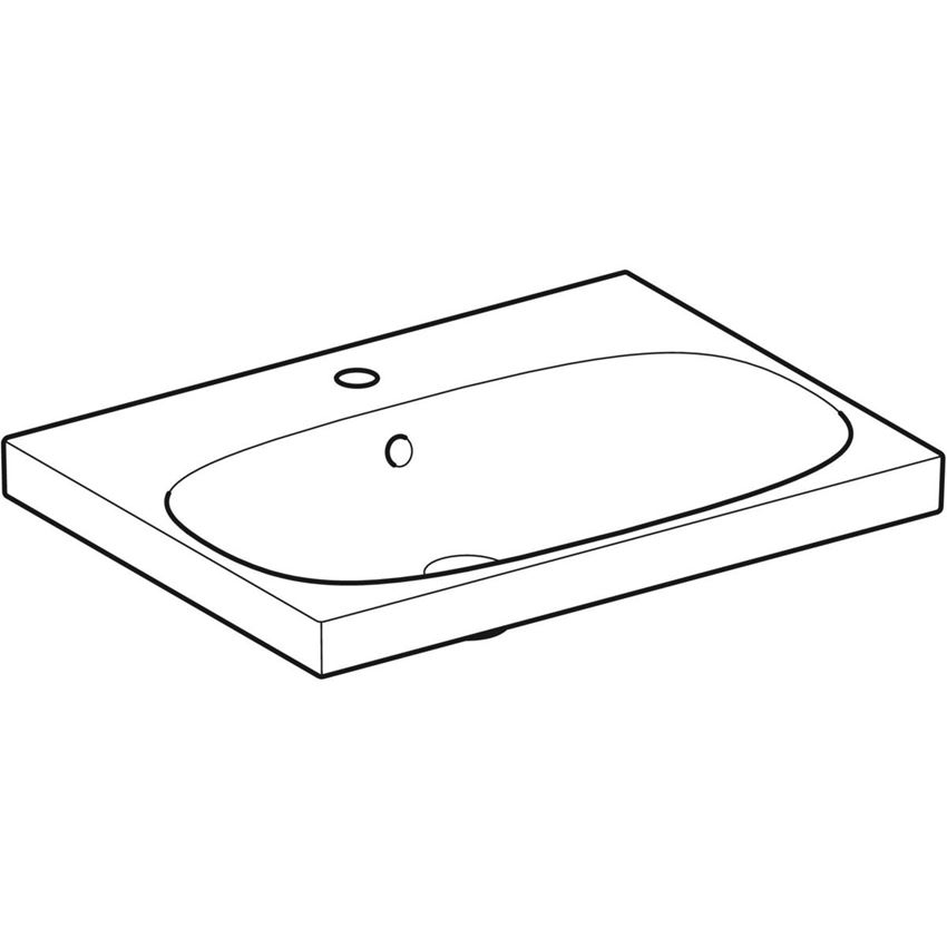 Umywalka ścienna z otworem na baterię z przelewem 65 cm biała/KeraTect Geberit Acanto rysunek