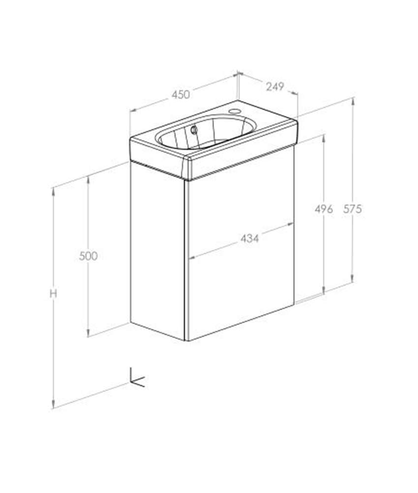 Zestaw łazienkowy Unik 45 cm z 1 drzwiami Roca Mini-N rysunek