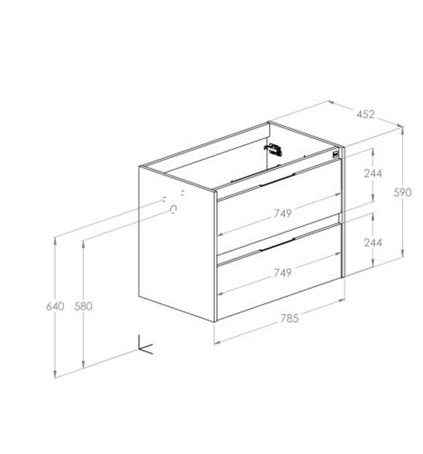 Szafka łazienkowa 80 cm z 2 szufladami Roca Alpine rysunek