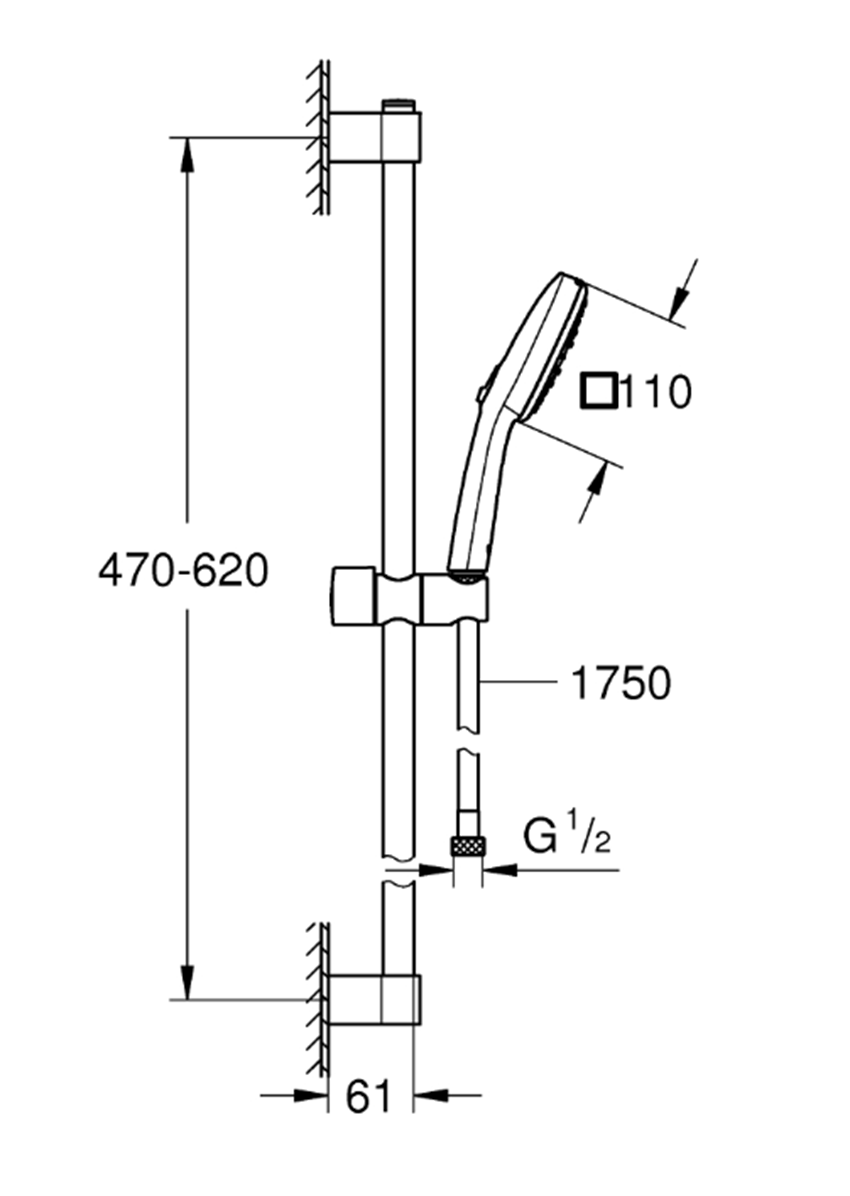 Zestaw prysznicowy Grohe Tempesta Cube 110 27579003 rys techniczny