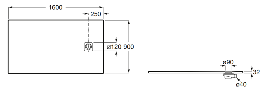 Brodzik kompozytowy Roca Magma APE0164038403100 rys techniczny