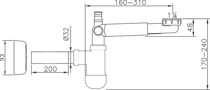 Syfon umywalkowy Ravak X01612 rys techniczny