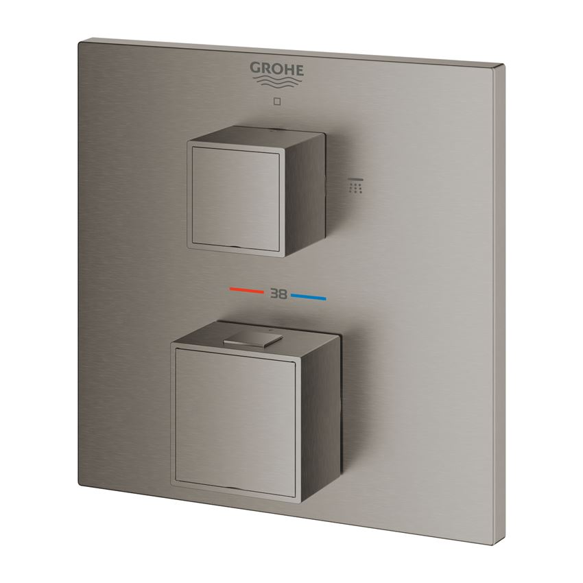 Termostatyczna bateria prysznicowa do obsługi dwóch wyjść wody brushed hard graphite Grohe Grohtherm Cube