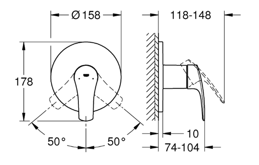 Bateria jednouchwytowa Grohe Eurosmart 24042003 rys techniczny