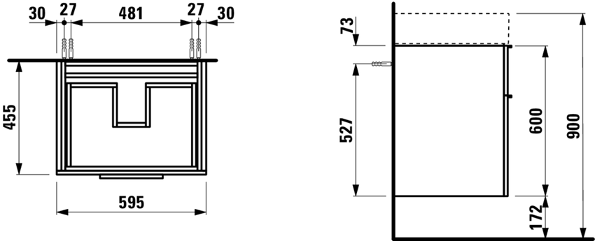 Szafka pod umywalkę 59,5x45,5x61,5 cm Laufen Kartell rysunek techniczny