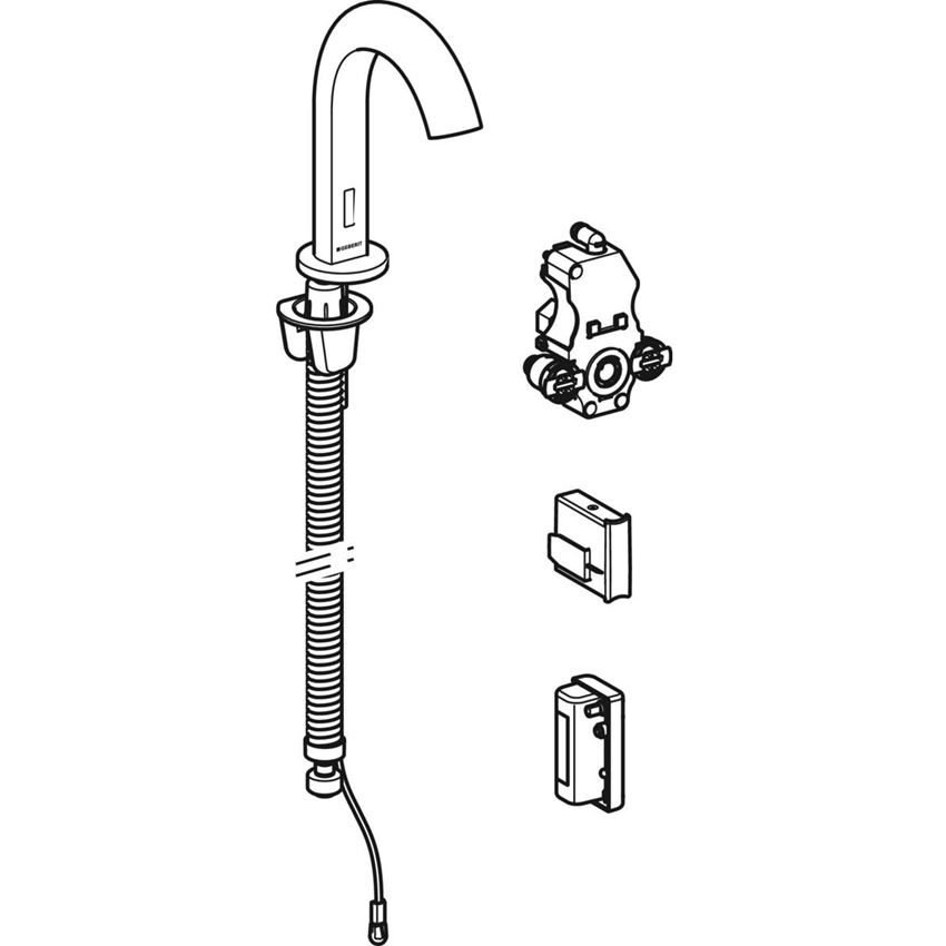 Bateria umywalkowa z mieszaczem zasilanie generatorowe do podtynkowej skrzynki funkcyjnej Geberit Piave rysunek