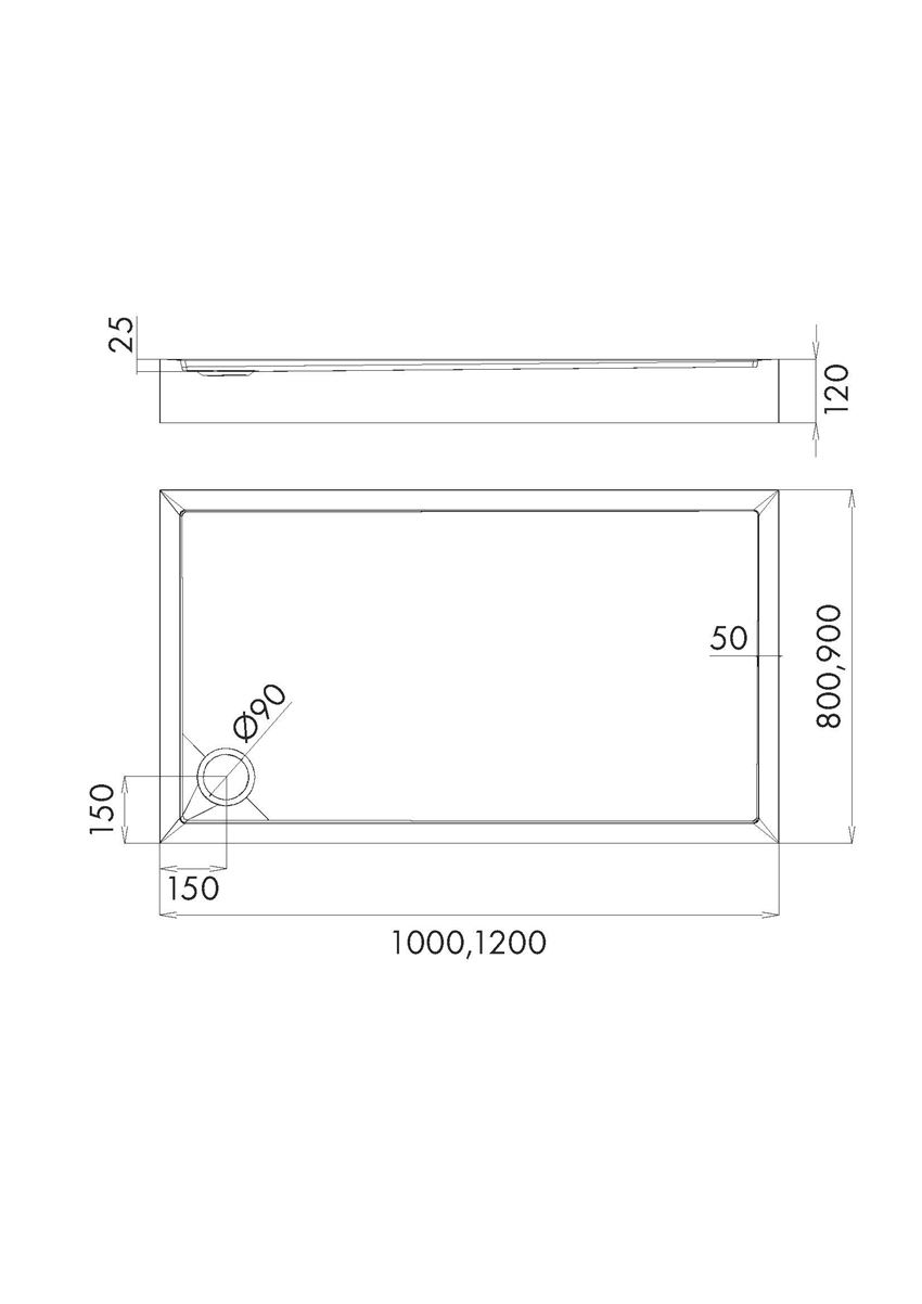 Brodzik prostokątny 90x100 cm Schedpol Competia New Black Stone rysunek