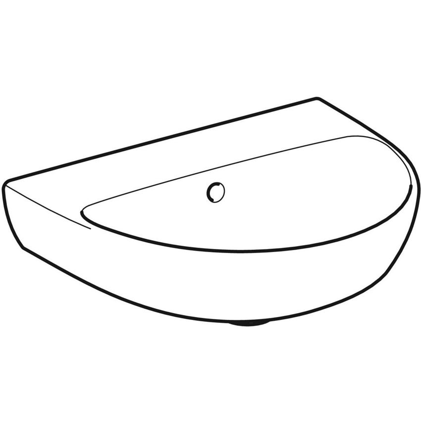 Umywalka ścienna kompaktowa bez otworu na baterię z przelewem 50 cm Geberit Selnova rysunek