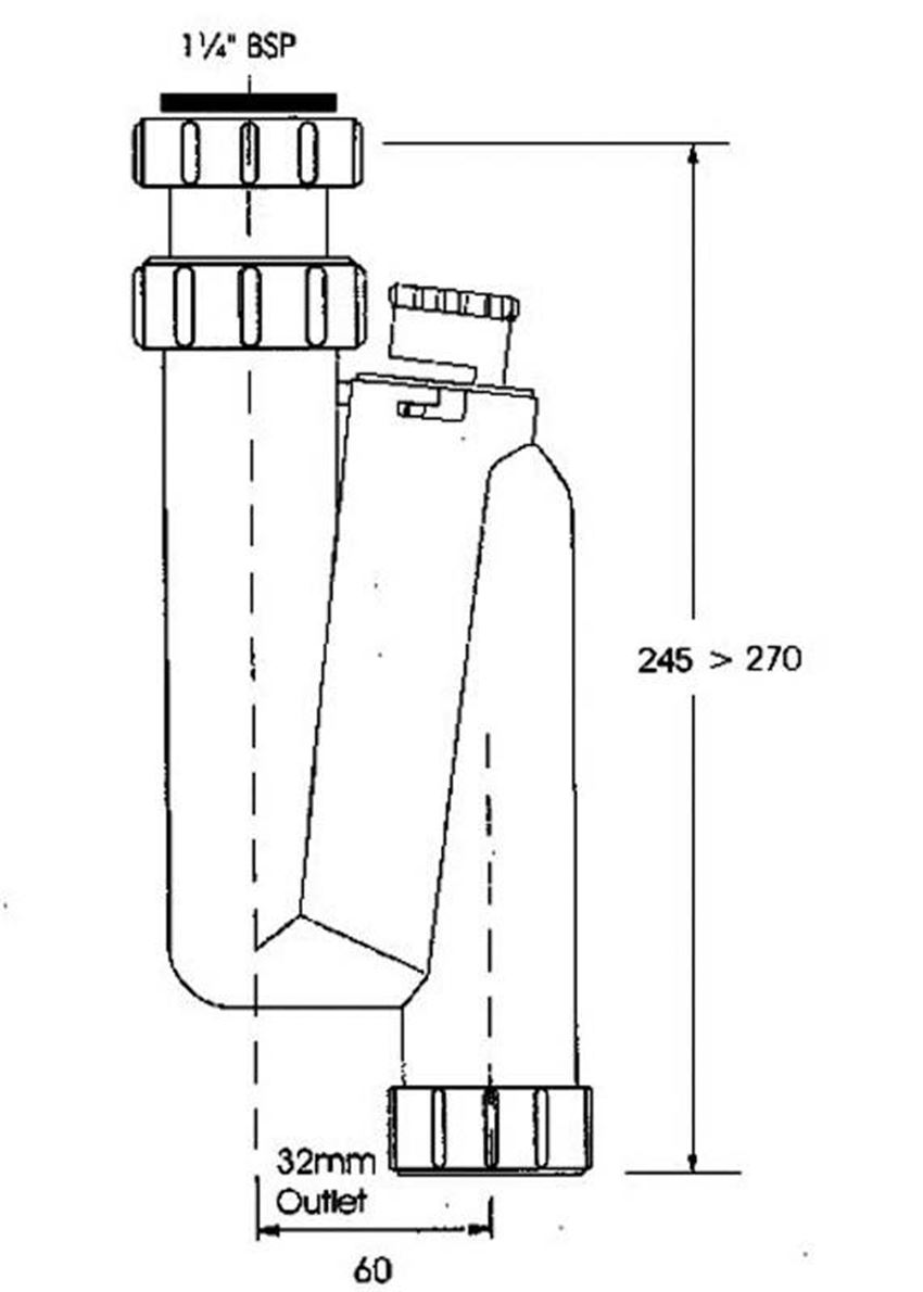 Syfon umywalkowy pionowy rurowy McAlpine rysunek techniczny
