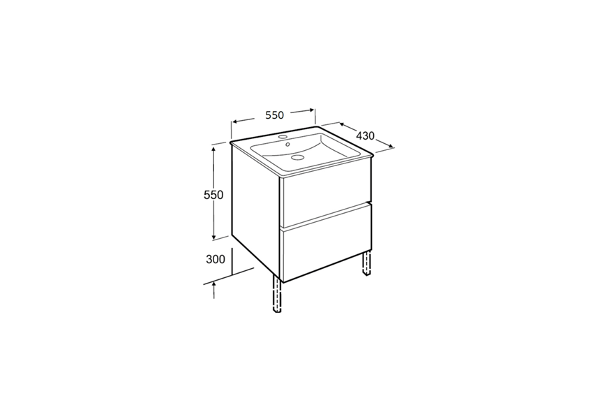 Zestaw łazienkowy Unik z 2 szufladami 55x43x55 cm Roca Cube rysunek techniczny
