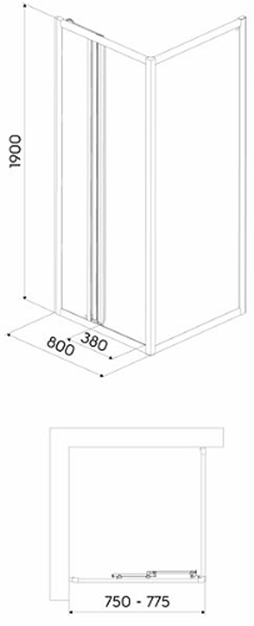 Drzwi prysznicowe 3-elementowe Koło First 80 rysunek techniczny