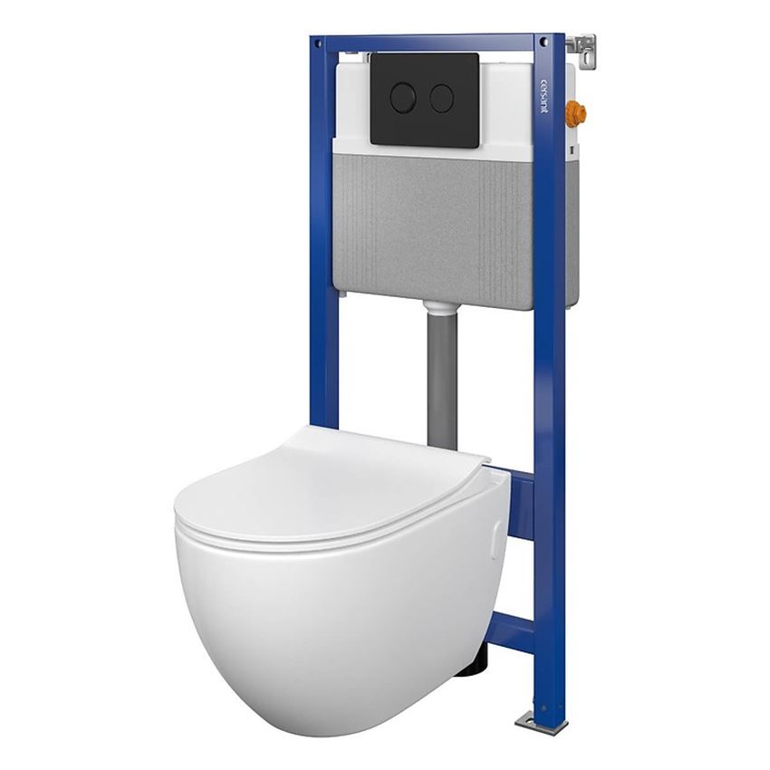 Stelaż podtynkowy do WC z miską Zen CleanOn i przyciskiem Accento Circle czarny mat Cersanit Aqua